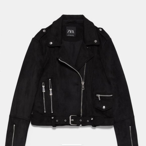 Zara Jackets & Blazers - Black Faux Suede Biker Jacket